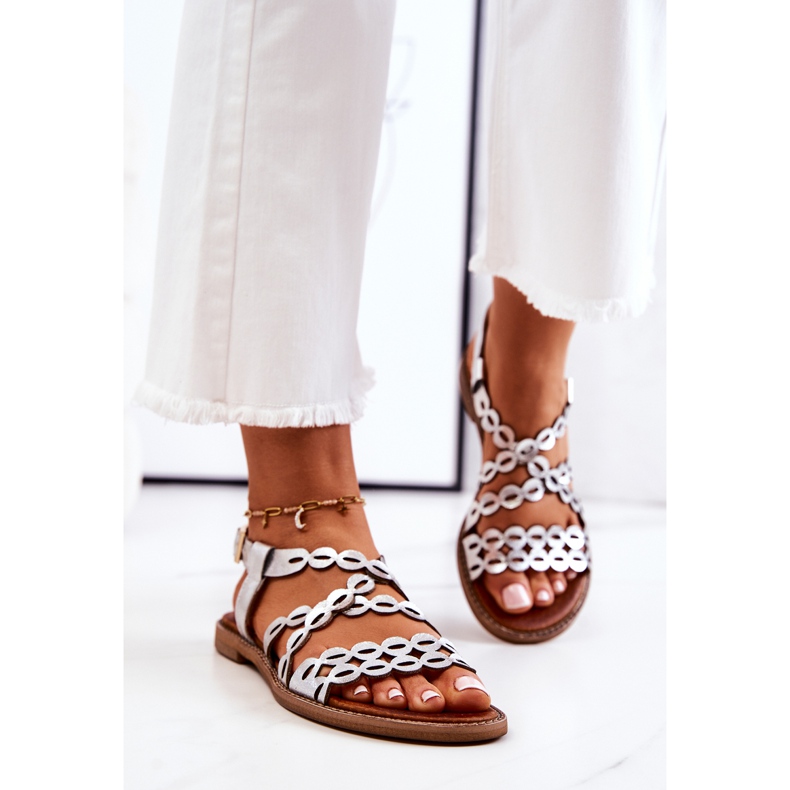 Lewski Shoes Sandali Traforati in Pelle Lewski 3022 Argento d'argento 1