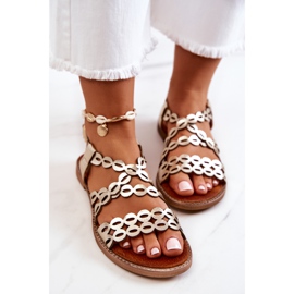 Lewski Shoes Sandali in pelle traforati Lewski 3022 Golden d'oro 1