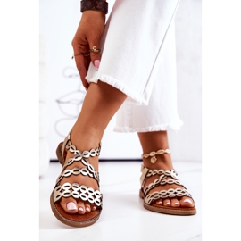 Lewski Shoes Sandali in pelle traforati Lewski 3022 Golden d'oro 2