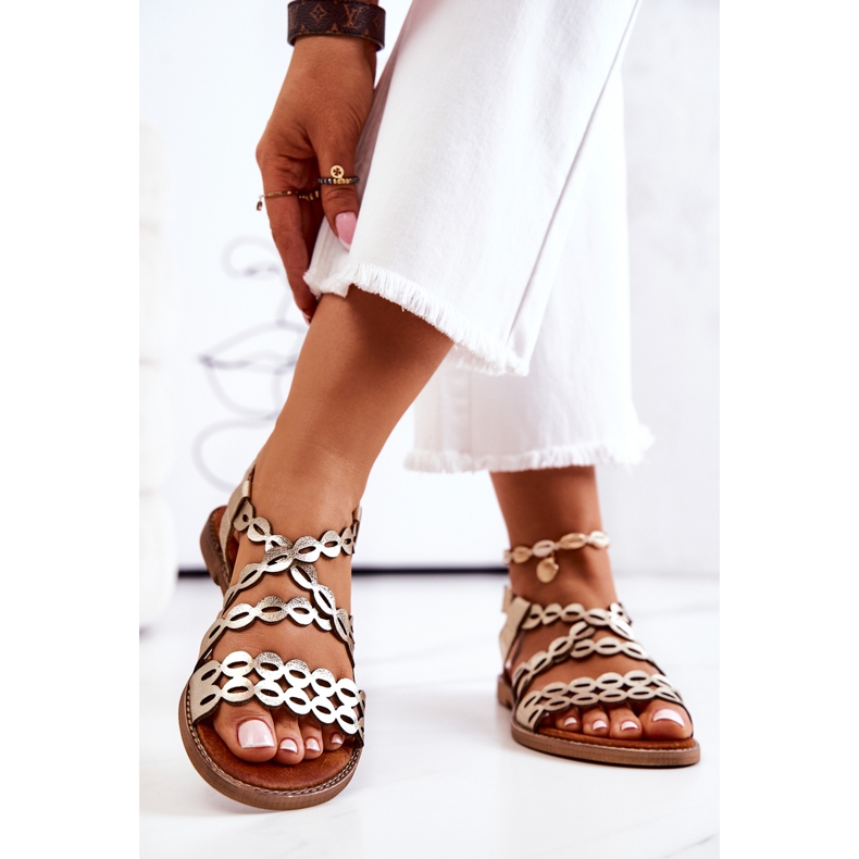 Lewski Shoes Sandali in pelle traforati Lewski 3022 Golden d'oro 2