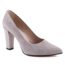 Marco Shoes décolleté in pelle grigia con pois grigio 2