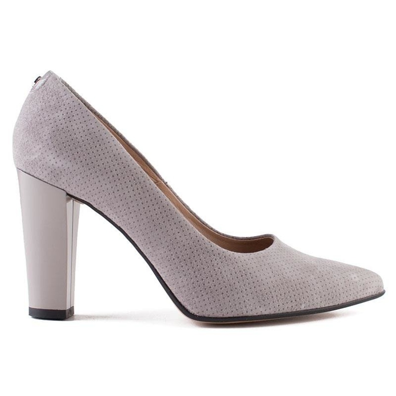 Marco Shoes décolleté in pelle grigia con pois grigio 1