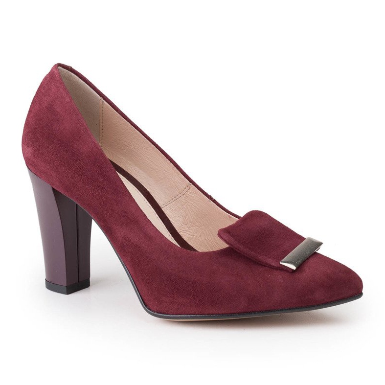 Décolleté in velour bordeaux Marco Shoes 1008P con abbellimento rosso 1