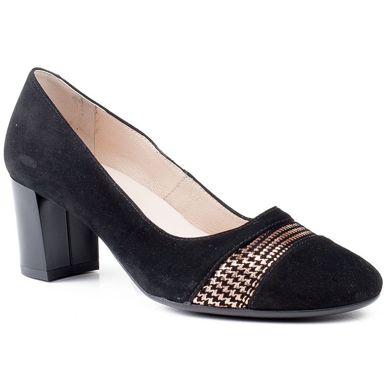 Marco Shoes Décolleté in camoscio con pied de poule metallico nero 1
