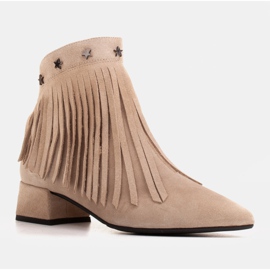 Marco Shoes Stivali originali in camoscio con frange decorative beige 1