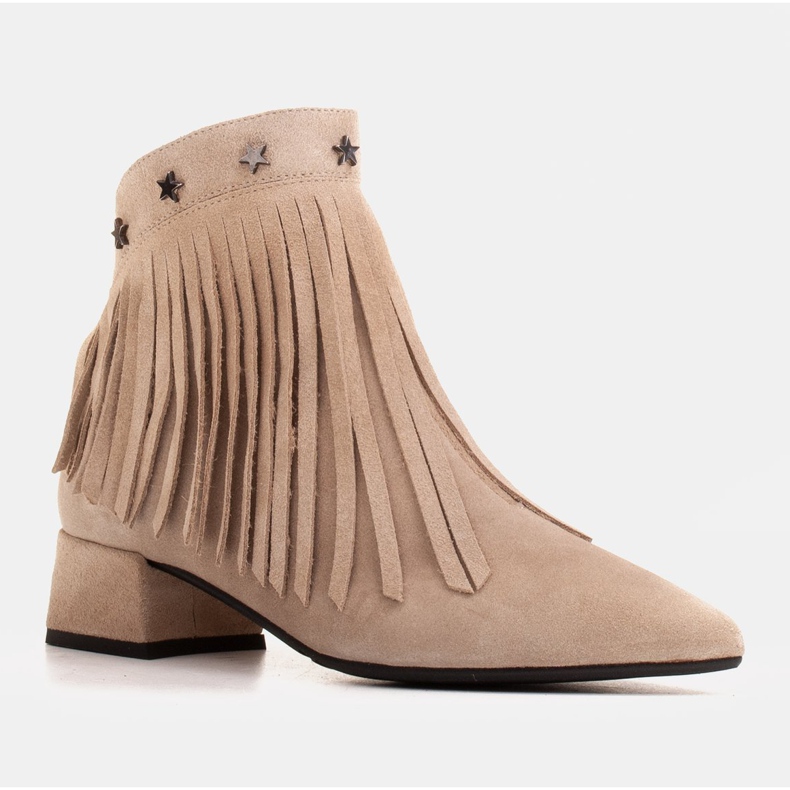 Marco Shoes Stivali originali in camoscio con frange decorative beige 1