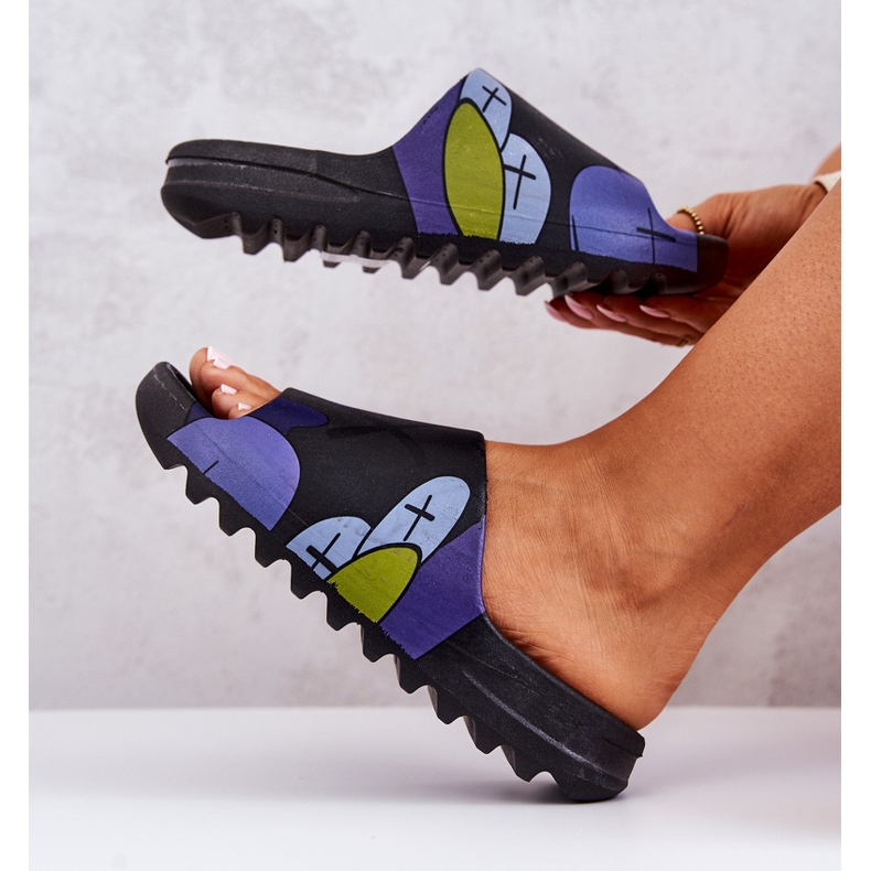 PS1 Pantofole di gomma stampate con mostri neri nero blu navy 1