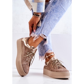 PF1 Scarpe Sportive In Pelle Su Una Piattaforma Beige Mary Ann 1
