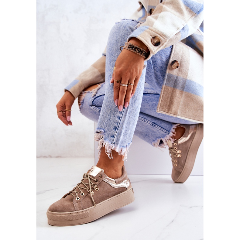 PF1 Scarpe Sportive In Pelle Su Una Piattaforma Beige Mary Ann 2