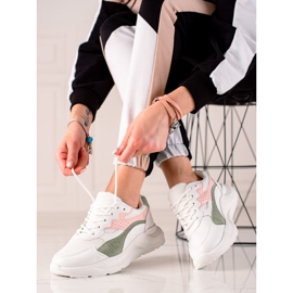 TRENDI Scarpe da ginnastica bianche casual bianco rosa verde 1