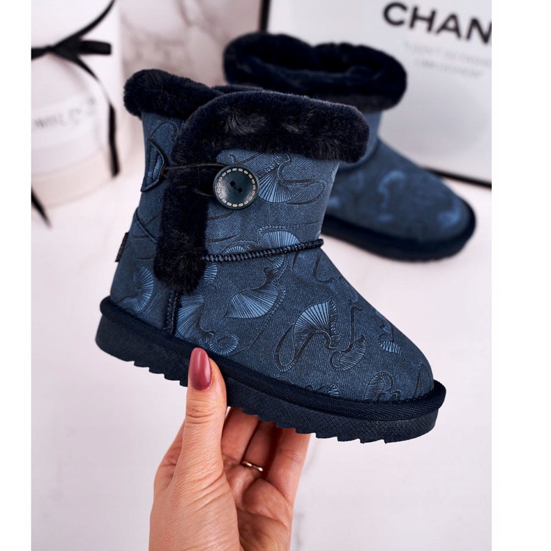 Apawwa Stivali Da Neve Per Bambini Con Pelliccia E Bottone Blu Navy Kawai 1