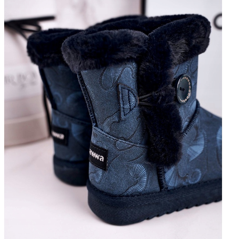 Apawwa Stivali Da Neve Per Bambini Con Pelliccia E Bottone Blu Navy Kawai 2