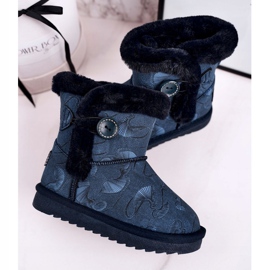 Apawwa Stivali Da Neve Per Bambini Con Pelliccia E Bottone Blu Navy Kawai 3