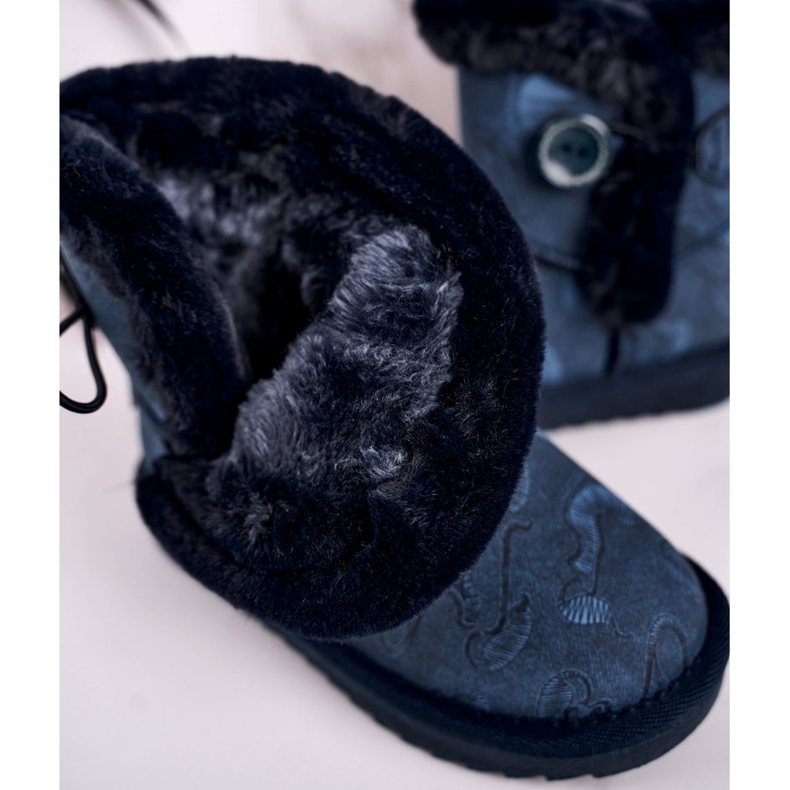 Apawwa Stivali Da Neve Per Bambini Con Pelliccia E Bottone Blu Navy Kawai 4