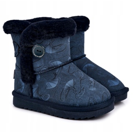Apawwa Stivali Da Neve Per Bambini Con Pelliccia E Bottone Blu Navy Kawai 5