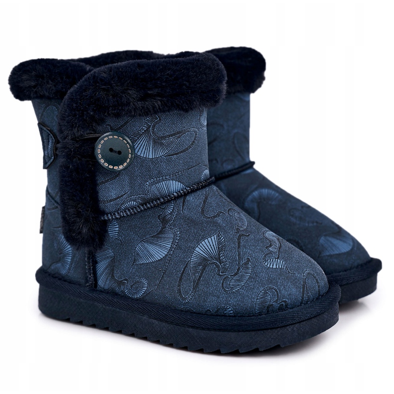 Apawwa Stivali Da Neve Per Bambini Con Pelliccia E Bottone Blu Navy Kawai 5