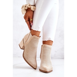 PS1 Stivali da cowboy traforati in pelle scamosciata Helloni beige chiaro 1