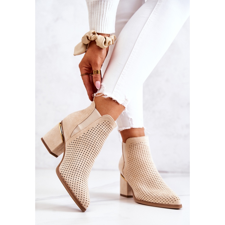 PS1 Stivali da cowboy traforati in pelle scamosciata Helloni beige chiaro 2