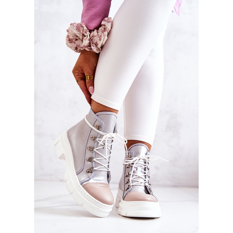 PK1 Stivali in pelle color argento beige 1