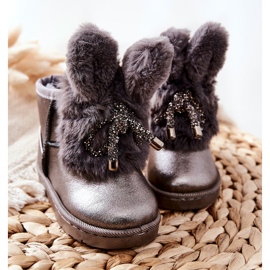 Stivali Da Neve Per Bambini Con Pelliccia Con Orecchie Coniglietto Grigio marrone argento 2