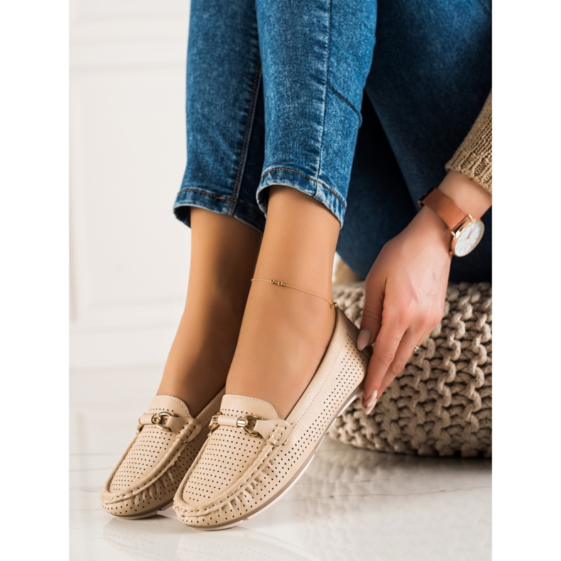 Primavera Mocassini traforati con ornamento beige 1