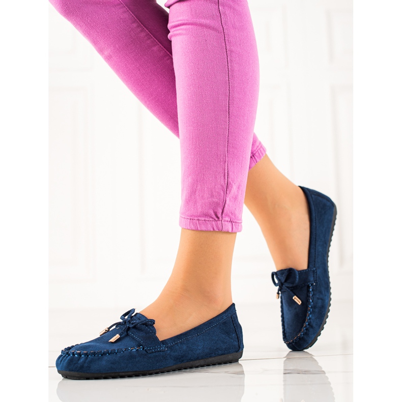 TRENDI Mocassini In Pelle Scamosciata Con Un Fiocco blu navy 1