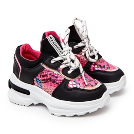 FR1 Scarpe sportive nere in pelle di serpente Gabbie nero rosa 2