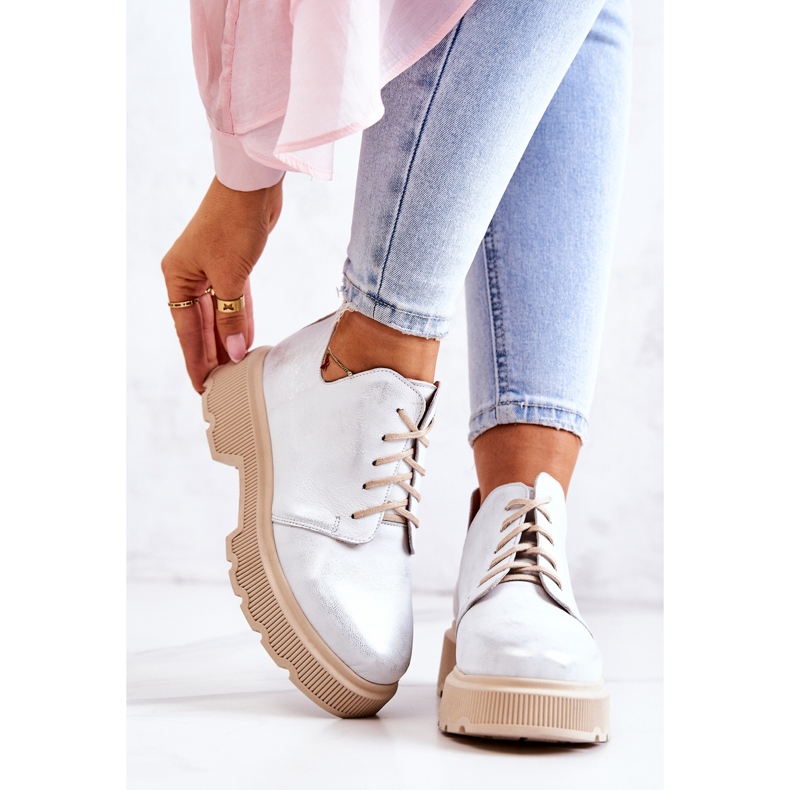 Brogues On The Massive Sole Nicole White-Silver 2701 bianca d'argento 2