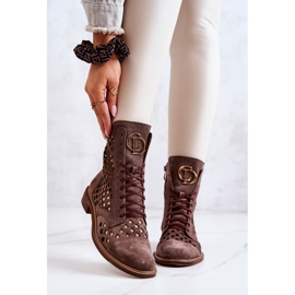 Stivali in pelle traforati Nicole Brown 2695 marrone 2