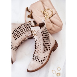 Stivali in pelle traforata Zazoo, beige chiaro 2695 1