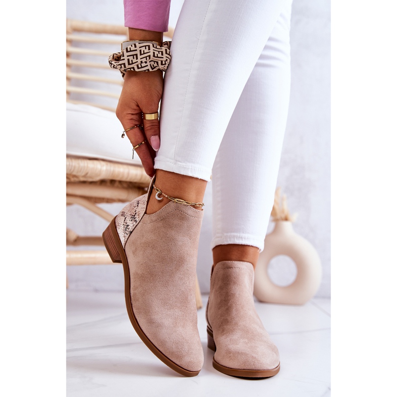 Vinceza Stivaletti in camoscio con motivo serpente Stephanie beige 2