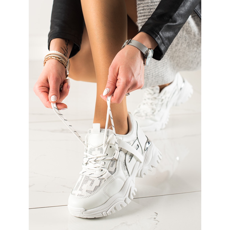 TRENDI Sneakers alla moda con glitter bianca 1