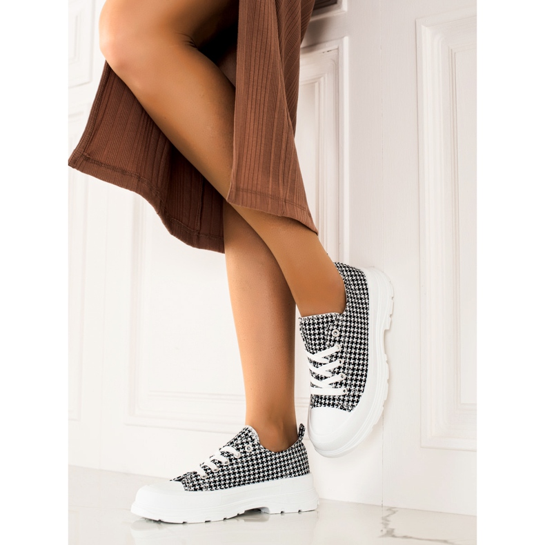 Bona Sneakers basse a scacchi bianco nero 2