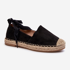 Espadrillas Ismanne in camoscio nero allacciate 1