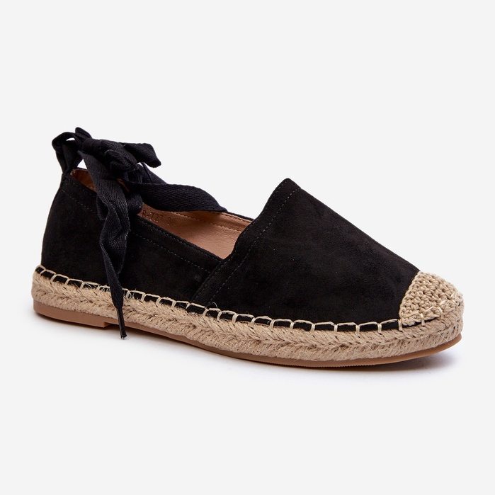 Espadrillas Ismanne in camoscio nero allacciate 1