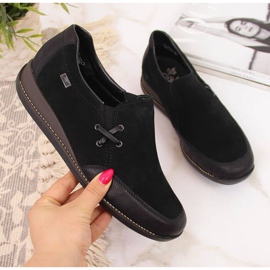 Scarpe in pelle con zeppa, nere W Rieker 44259 nero 1