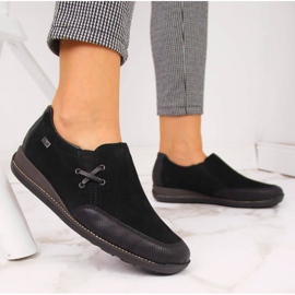 Scarpe in pelle con zeppa, nere W Rieker 44259 nero 2