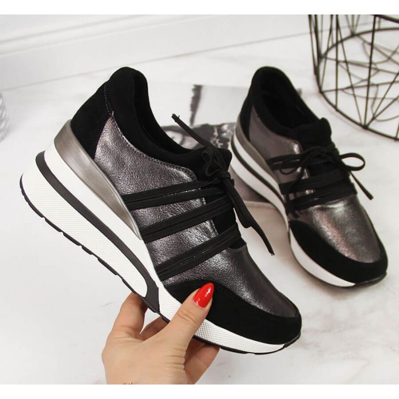 Scarpe in pelle su zeppa T.Sokolski W SCA139 argento nero d'argento 1