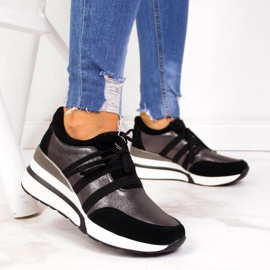Scarpe in pelle su zeppa T.Sokolski W SCA139 argento nero 2