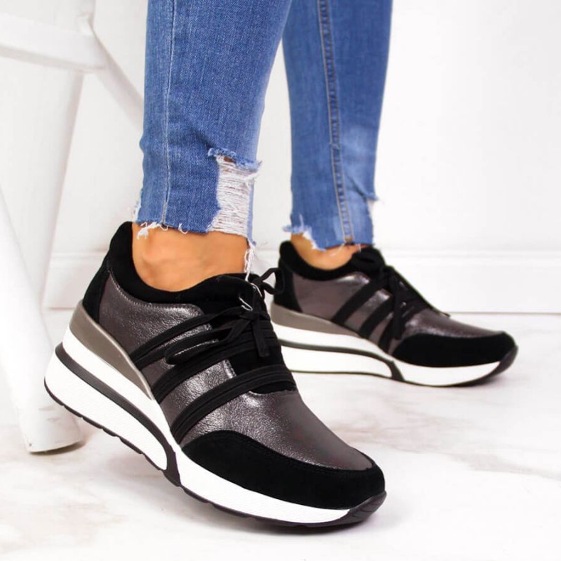 Scarpe in pelle su zeppa T.Sokolski W SCA139 argento nero 2
