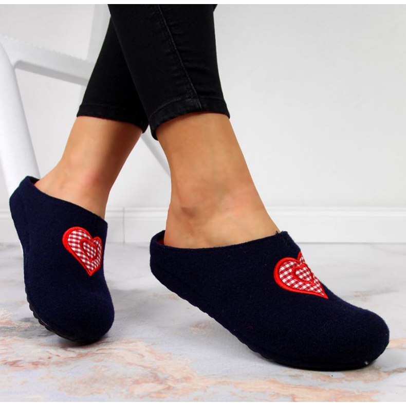 Pantofole da casa con cuore Panto Fino W INT1631 blu navy 1