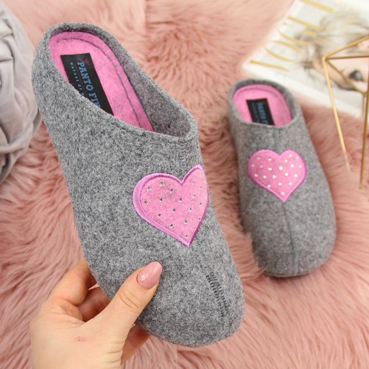 Pantofole con cuore in feltro Panto Fino W INT1634 grigio rosa 1