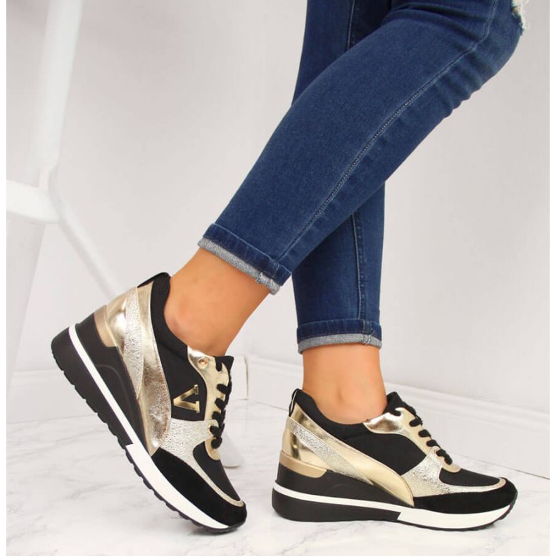 Sneakers con zeppa Vinceza W WM747B nere e oro nero d'oro 2