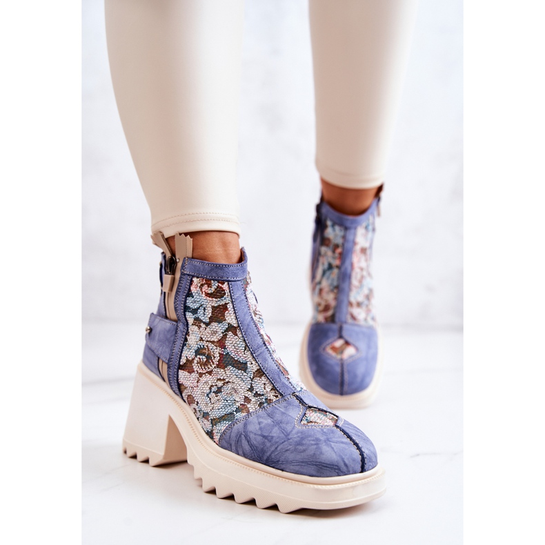 Stivali in pelle su una massiccia posta Maciejka Blue 05325-06 1