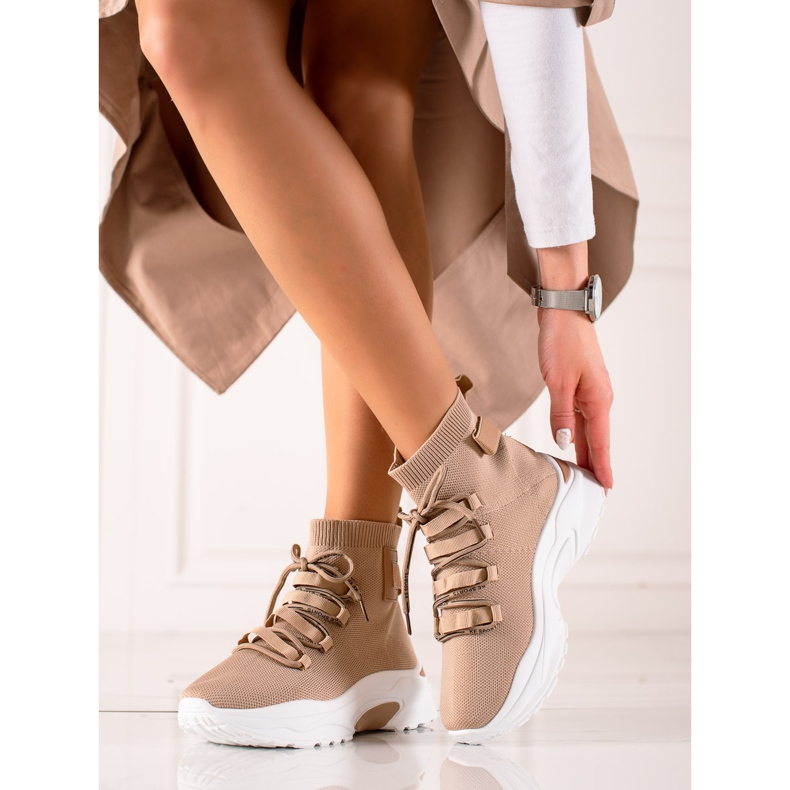 TRENDI Sneakers slip-on con calzino beige marrone 2