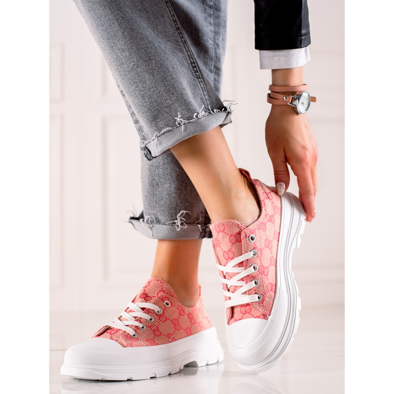 Bona Sneakers Sulla Piattaforma Con Motivi rosa 1