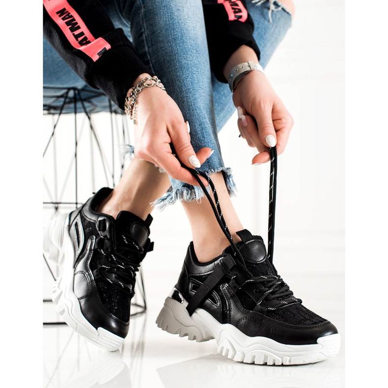 TRENDI Sneakers alla moda con glitter nero 1