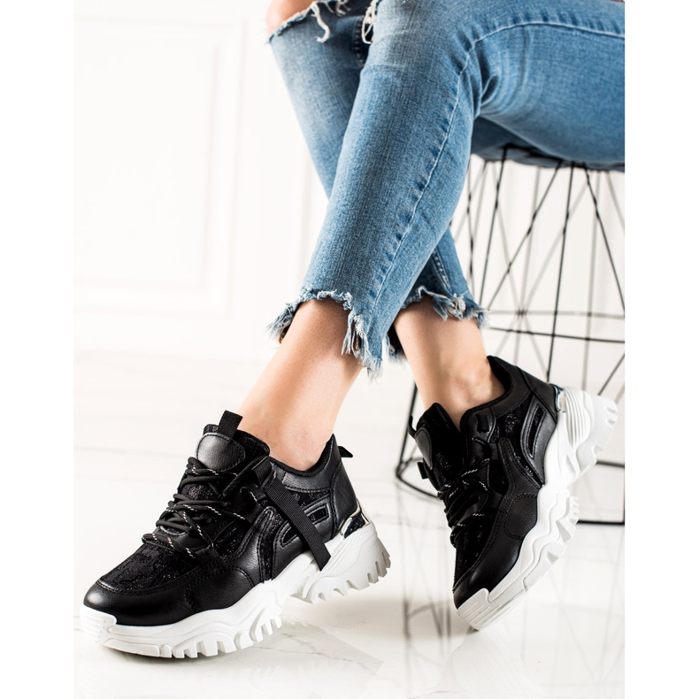 TRENDI Sneakers alla moda con glitter nero 2