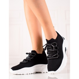 TRENDI Scarpe da ginnastica legate sulla piattaforma nero 1