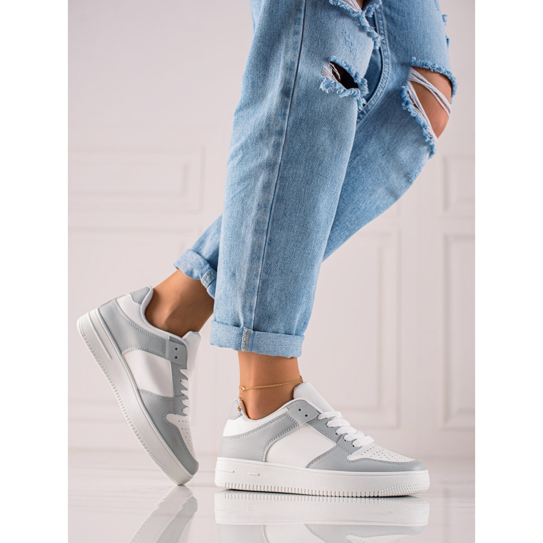 TRENDI Scarpe sportive in ecopelle bianca grigio 2